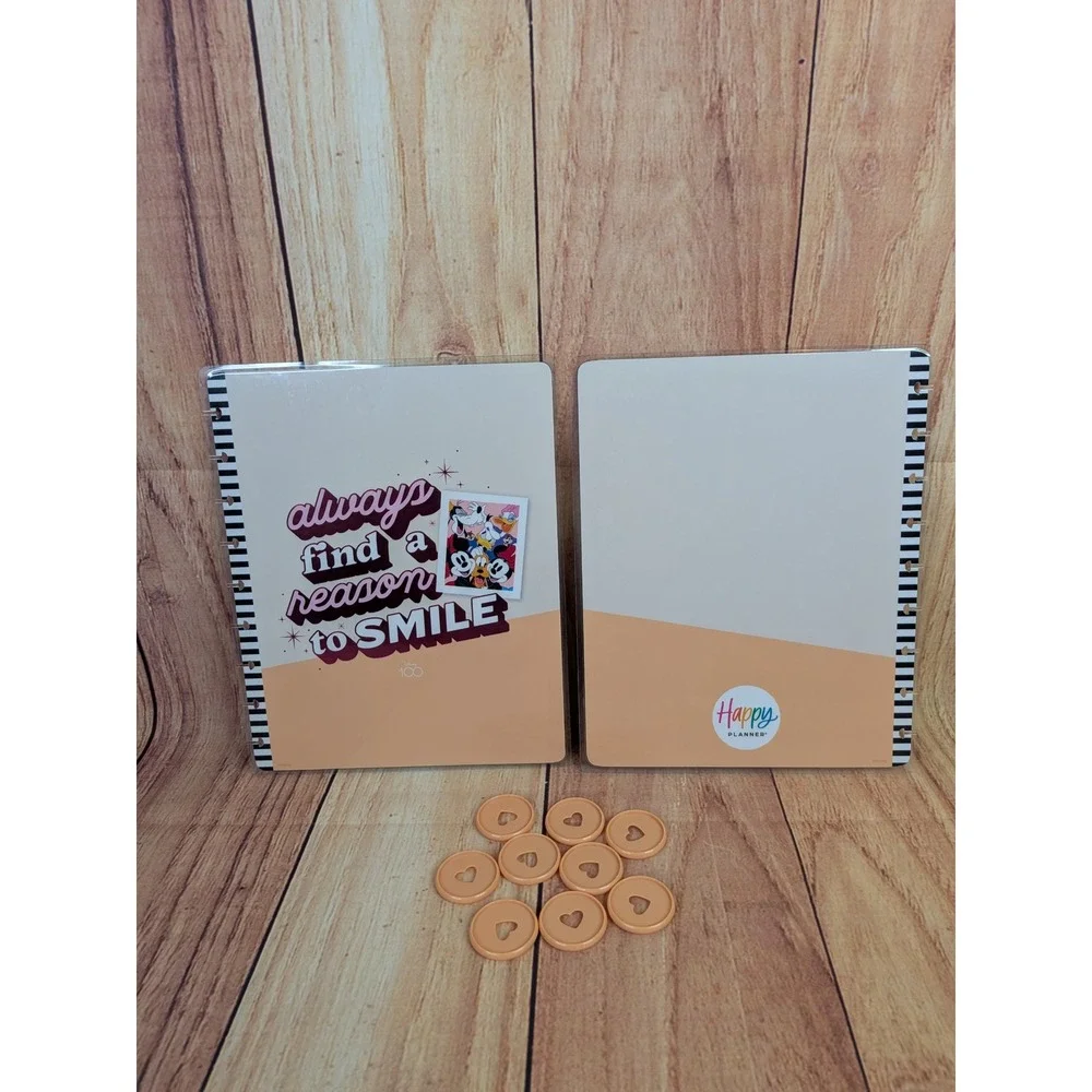 Happy Planner Disney 100 Mickey & Friends Front Back Cover & 9 Peach Heart Discs